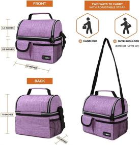 img 2 attached to 🥪 OPUX Insulated Dual Compartment Lunch Bag for Women | Reusable Double Deck Lunch Pail Cooler Bag with Shoulder Strap | Soft Leakproof Liner | Large Lunch Box Tote for Work & School | Purple