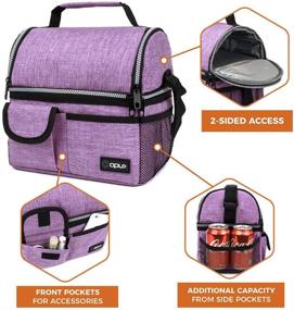 img 1 attached to 🥪 OPUX Insulated Dual Compartment Lunch Bag for Women | Reusable Double Deck Lunch Pail Cooler Bag with Shoulder Strap | Soft Leakproof Liner | Large Lunch Box Tote for Work & School | Purple