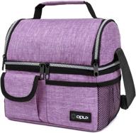 🥪 opux insulated dual compartment lunch bag for women | reusable double deck lunch pail cooler bag with shoulder strap | soft leakproof liner | large lunch box tote for work & school | purple logo