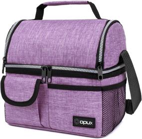 img 4 attached to 🥪 OPUX Insulated Dual Compartment Lunch Bag for Women | Reusable Double Deck Lunch Pail Cooler Bag with Shoulder Strap | Soft Leakproof Liner | Large Lunch Box Tote for Work & School | Purple