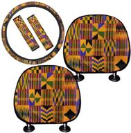 tupalatus african ethnic tribe print steering wheel protector seat belt pads auto seat headrest cover full set of 5 pieces auto interior accessories decor universal fit vehicle truck suv logo