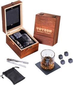 img 4 attached to Whiskey Stones and Glass Set - 4 Chilling Stones + Whiskey Rock Glass + Slate Coasters for Whiskey, Scotch and Bourbon - Ideal Christmas, Birthday, Father's Day Gifts for Men and Women