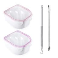 💅 2pcs nail soaking bowl with dip powder remover and cuticle care set, perfect manicure bowl with triangle cuticle peeler and stainless steel pusher for gel polish removal and nail art logo