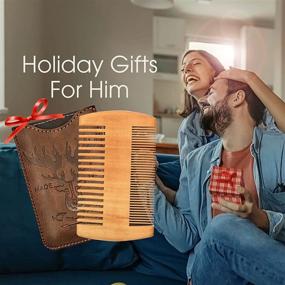 img 1 attached to 🧔 Beard Power Wooden Comb & Durable Case - Men's Sexy Beard Grooming Tool with Fine & Coarse Teeth, Pocket Comb for Beards & Mustaches, Brown Deer Design