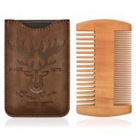 🧔 beard power wooden comb & durable case - men's sexy beard grooming tool with fine & coarse teeth, pocket comb for beards & mustaches, brown deer design logo