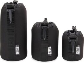 img 4 attached to 📸 USA GEAR FlexARMOR Protective Neoprene Lens Case Pouch Set 3-Pack - Securely Hold Lenses up to 70-300mm with Drawstring Opening, Clip and Belt Loop - Black