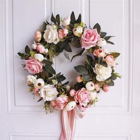 img 2 attached to Lvydec Fake Rose Flower Wreath - Spring Door Wreath 13 Inch for Front Door, Wall, Wedding, Home Décor - Artificial Rose Wreath