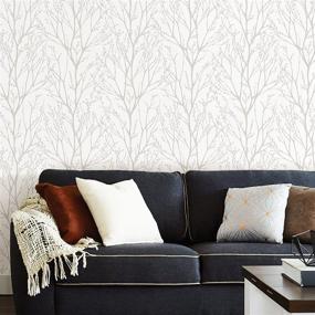 img 3 attached to 🌳 White & Off-White Treetops Peel & Stick Wallpaper - NuWallpaper NU2394