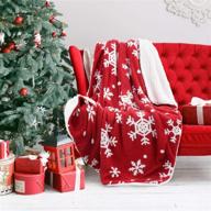 bedsure snowflake sherpa fleece throw blanket in red and white - holiday blanket 50x60 inches, fuzzy warm throws for winter bedding, couch, sofa, and gift logo