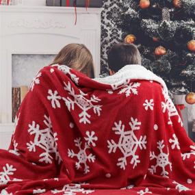 img 3 attached to Bedsure Snowflake Sherpa Fleece Throw Blanket in Red and White - Holiday Blanket 50x60 inches, Fuzzy Warm Throws for Winter Bedding, Couch, Sofa, and Gift
