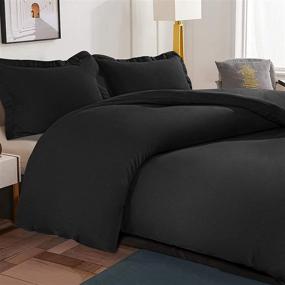 img 4 attached to 🖤 NTBAY Microfiber Queen Duvet Cover Set - 3-Piece Solid Color Bedding Set with Zipper Closure - Black