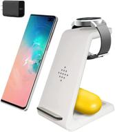 🔌 3-in-1 fast qi wireless charger stand for samsung galaxy phone, watch, and buds: compatible with galaxy watch 3, active2, gear s3/s2/fit, samsung s21/s21 ultra/s20/s10/s7/z flip/z fold 3 logo