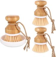 🧼 4-piece bamboo palm dish brush set with holder - includes 3 household pot scrubber brushes and 1 kitchen sink cleaning scrub brush for dishes, pots, and pans logo