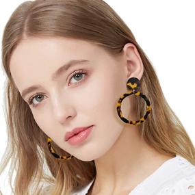 img 3 attached to 👂 XOCARTIGE Mottled Resin Acrylic Hoop Earrings Set - Textured Open Circle Statement Stud Earrings for Women and Girls