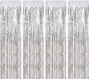 img 4 attached to 🎉 Pozzolanas 4-Pack Silver Foil Fringe Curtain: Shimmering Metallic Tinsel Photo Backdrop for Birthday, Christmas, New Years, Weddings Party Decorations