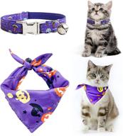 🎃 halloween breakaway cat collar and bandana set - cute pumpkin pattern - safety adjustable - purple logo