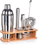 🍹 esmula bartender kit - stylish bamboo stand, 10 piece cocktail shaker set for mixed drinks - professional stainless steel bar tool set with cocktail recipes booklet (25 oz) logo