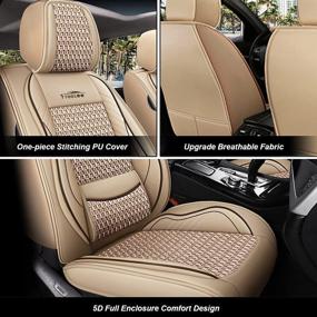 img 2 attached to 🚗 FREESOO Beige Car Seat Covers Front Only - Full Coverage Leather Seat Protector with Lumbar Support, Universal Fit for Cars SUV Sedan Pick-up Truck Van - Airbag Compatible (9-2PCS)