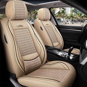 img 3 attached to 🚗 FREESOO Beige Car Seat Covers Front Only - Full Coverage Leather Seat Protector with Lumbar Support, Universal Fit for Cars SUV Sedan Pick-up Truck Van - Airbag Compatible (9-2PCS)