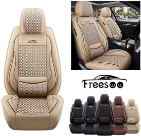 img 4 attached to 🚗 FREESOO Beige Car Seat Covers Front Only - Full Coverage Leather Seat Protector with Lumbar Support, Universal Fit for Cars SUV Sedan Pick-up Truck Van - Airbag Compatible (9-2PCS)