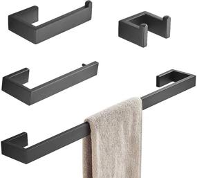 img 4 attached to 🛁 4-Piece Bathroom Hardware Accessory Set, Matte Black Towel Bar Set - SUS304 Stainless Steel Bath Hardware Set with Towel Holder, Double Robe Hooks, Toilet Paper Holder, and Hand Towel Ring - Wall Mounted