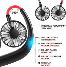 img 2 attached to 🌀 Rechargeable Portable Neckband Fan - Hands-Free Personal Sports Fan, USB Powered, 3 Speeds, 2000mAh Battery, 360° Rotation, Ideal for Outdoor Activities, Office, and Kitchen