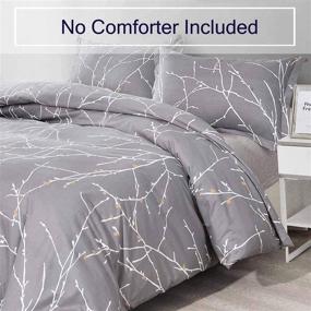 img 3 attached to 🛏️ TIFFICO Queen Size Duvet Cover Set - 3 Pieces Gray Grey Plum Bloom Pattern Floral Leaf Flower Microfiber Soft Bedding Comforter Covers with Zip Ties - Winter Farmhouse Bed Sets for Women, 90 x 90 inch