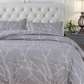 img 4 attached to 🛏️ TIFFICO Queen Size Duvet Cover Set - 3 Pieces Gray Grey Plum Bloom Pattern Floral Leaf Flower Microfiber Soft Bedding Comforter Covers with Zip Ties - Winter Farmhouse Bed Sets for Women, 90 x 90 inch