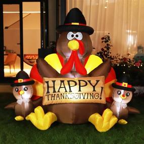 img 4 attached to VIVOHOME 6ft Height Thanksgiving Inflatable LED Lighted Turkey Family: A Festive Outdoor Yard Decoration
