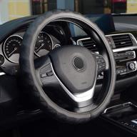universal 15 inch kafeek steering wheel cover - bamboo weave style, non-slip breathable microfiber leather - black logo