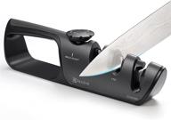 paudin 3-stage manual knife sharpener – professional tool for kitchen straight and serrated knives, scissors – convenient and efficient blade restoration and polishing logo