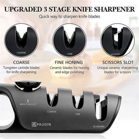 img 1 attached to PAUDIN 3-Stage Manual Knife Sharpener – Professional Tool for Kitchen Straight and Serrated Knives, Scissors – Convenient and Efficient Blade Restoration and Polishing