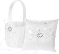 💍 charming decdeal double heart satin ring bearer pillow and flower girl basket set – ideal for weddings, 6x6 inches logo