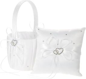 img 4 attached to 💍 Charming Decdeal Double Heart Satin Ring Bearer Pillow and Flower Girl Basket Set – Ideal for Weddings, 6x6 Inches