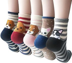 img 4 attached to 🧦 Cute Animal Socks: 5 Pairs of Novelty Dog Cat Women's Crew Socks - Funny Cartoon Cotton Casual Socks for Girls