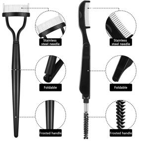 img 2 attached to 💼 Compact 5-Piece Folding Eyebrow Comb and Eyelash Separator Set: Stainless Steel Grooming Brush with Mascara Applicator and Storage Bag