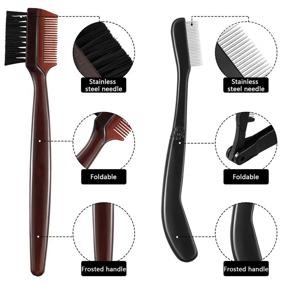 img 1 attached to 💼 Compact 5-Piece Folding Eyebrow Comb and Eyelash Separator Set: Stainless Steel Grooming Brush with Mascara Applicator and Storage Bag