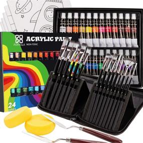 img 4 attached to 🎨 49-Piece Acrylic Paint Set, Includes 24 (12ml/0.4oz) Acrylic Paints, 15 Painting Brushes, Canvas Boards, Paint Knife, Art Sponge - Perfect Art Supplies Kit for Artists & Students