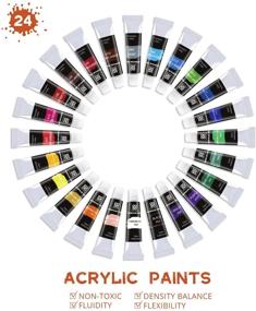 img 3 attached to 🎨 49-Piece Acrylic Paint Set, Includes 24 (12ml/0.4oz) Acrylic Paints, 15 Painting Brushes, Canvas Boards, Paint Knife, Art Sponge - Perfect Art Supplies Kit for Artists & Students