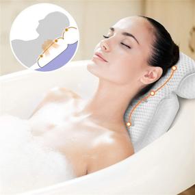 img 2 attached to Bath Pillow: Ergonomic 4D Air Mesh Cushion for Neck, Shoulder, Head, and Back Support with 7 Non-slip Suction Cups - Ultra Soft and Quick Dry Spa Accessory
