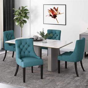 img 1 attached to 🪑 Christopher Knight Home Edwina Tufted Fabric Dining Chairs - Set of 4, Dark Teal, Espresso: A Contemporary Addition for your Dining Space