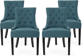 img 2 attached to 🪑 Christopher Knight Home Edwina Tufted Fabric Dining Chairs - Set of 4, Dark Teal, Espresso: A Contemporary Addition for your Dining Space