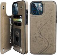 🦋 vaburs iphone 12 pro max case wallet with card holder - embossed butterfly pattern pu leather flip cover, double magnetic buttons - shockproof, gray - 6.7 inch logo