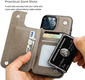 img 1 attached to 🦋 Vaburs iPhone 12 Pro Max Case Wallet with Card Holder - Embossed Butterfly Pattern PU Leather Flip Cover, Double Magnetic Buttons - Shockproof, Gray - 6.7 Inch