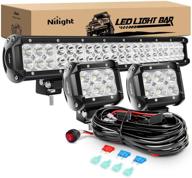 🌞 nilight - zh001 20inch 126w spot flood combo off-road led light bar + 2pcs 18w 4inch flood led pods - wiring harness kit included! logo