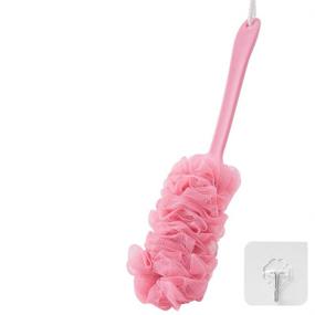 img 3 attached to 🚿 Long Handle Back Scrubber for Shower: Soft Pink Bath Sponge Brush for Women and Men, with Nylon Mesh Cleaner Washer - Essential Bathroom Shower Accessory