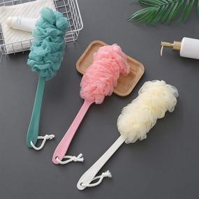 img 2 attached to 🚿 Long Handle Back Scrubber for Shower: Soft Pink Bath Sponge Brush for Women and Men, with Nylon Mesh Cleaner Washer - Essential Bathroom Shower Accessory