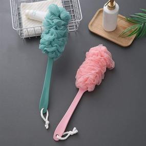 img 1 attached to 🚿 Long Handle Back Scrubber for Shower: Soft Pink Bath Sponge Brush for Women and Men, with Nylon Mesh Cleaner Washer - Essential Bathroom Shower Accessory