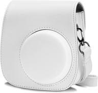 📷 blummy pu leather camera case - compatible with fujifilm instax mini 11 instant camera, adjustable strap & pocket (white) logo