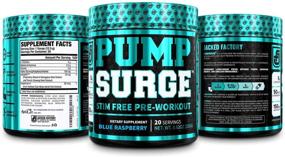 img 1 attached to 💪 PUMPSURGE Caffeine-Free Pump & Nootropic Pre Workout Supplement - Non-Stimulant Preworkout Powder & Nitric Oxide Booster - 20 Servings, Blue Raspberry Flavor - Enhancing Performance, Focus, and Energy Boost